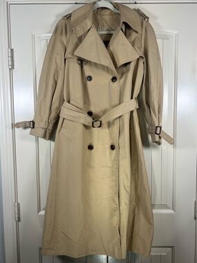 Vtg Etienne Aigner Trench Coat - Leather & Brass Accents - Late 70s/80s SIZE 10